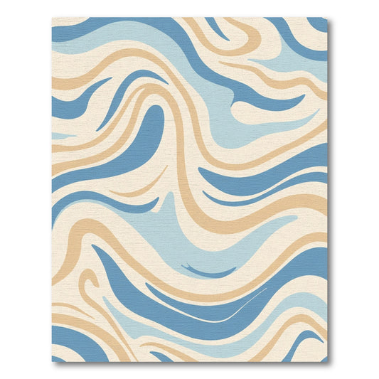 Cream Blue Wavy Swirl Art Rug