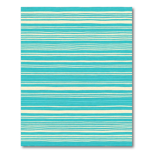 Aqua Cream Hand Drawn Stripe Rug