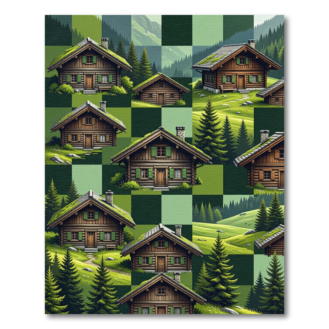 Alpine Cabins Green Checkerboard Rug