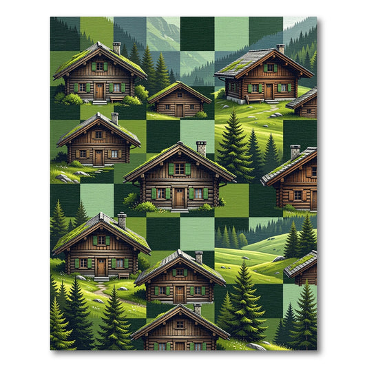 Alpine Cabins Green Checkerboard Rug