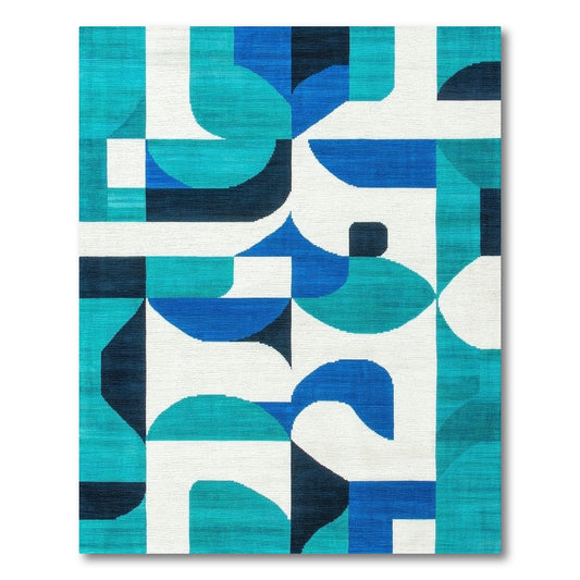Teal Navy Abstract Geometric Rug