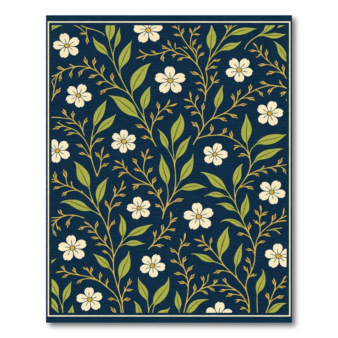 Dark Blue Vintage Floral Branch Rug