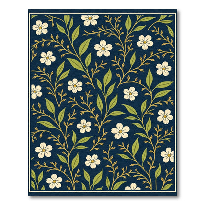 Dark Blue Vintage Floral Branch Rug