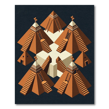 Terracotta Pyramids Geometric Steps Rug
