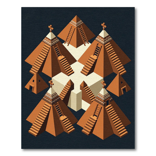 Terracotta Pyramids Geometric Steps Rug