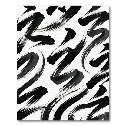Modern Black and White Abstract Brushstroke Rug