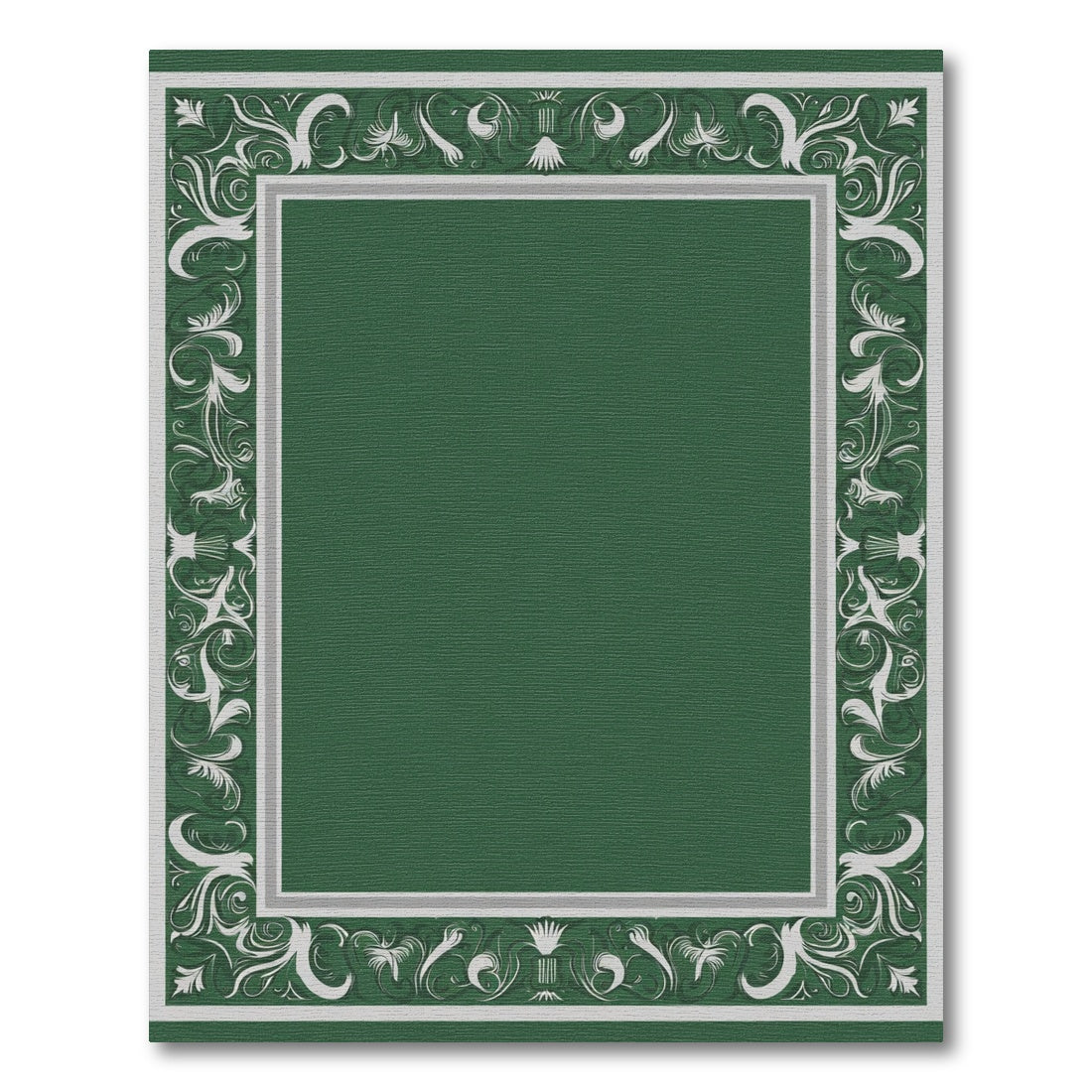 Emerald Green Ornate Scroll Border Rug