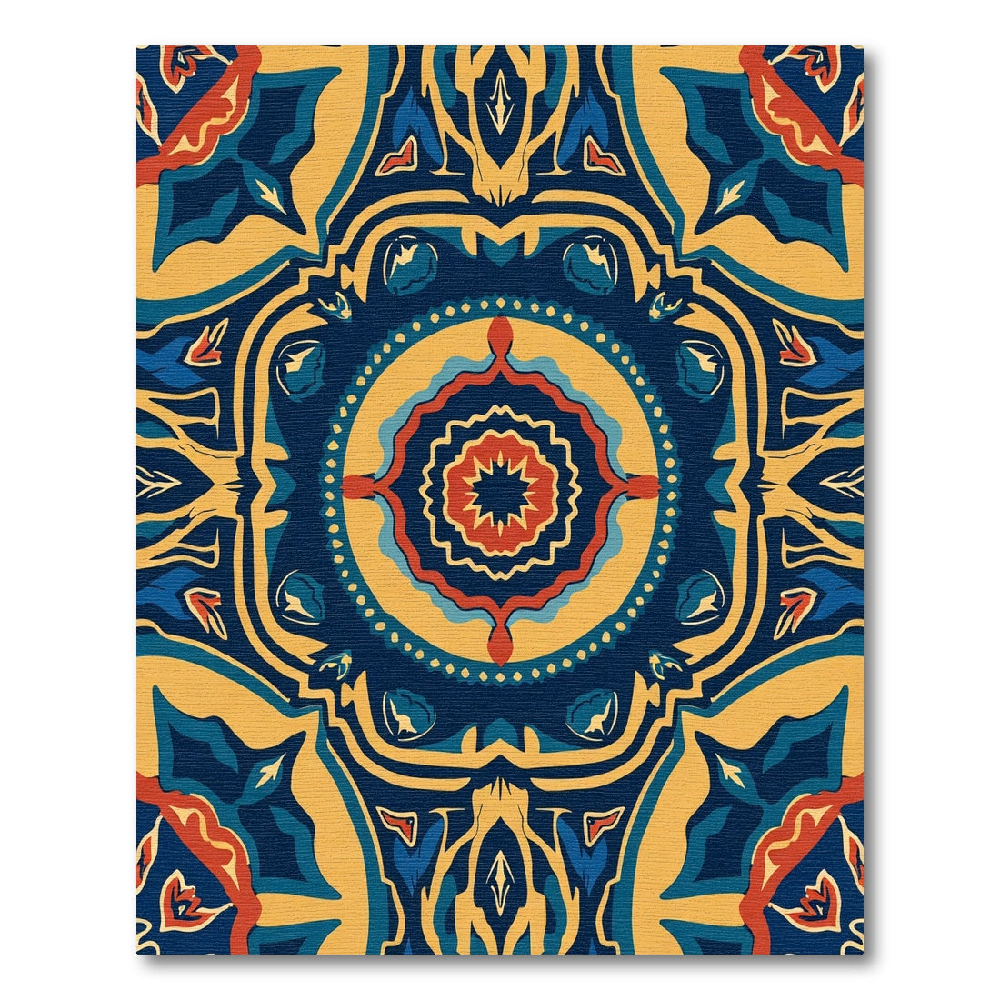 Navajo Inspired Blue Gold Floral Medallion Rug