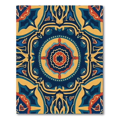 Navajo Inspired Blue Gold Floral Medallion Rug