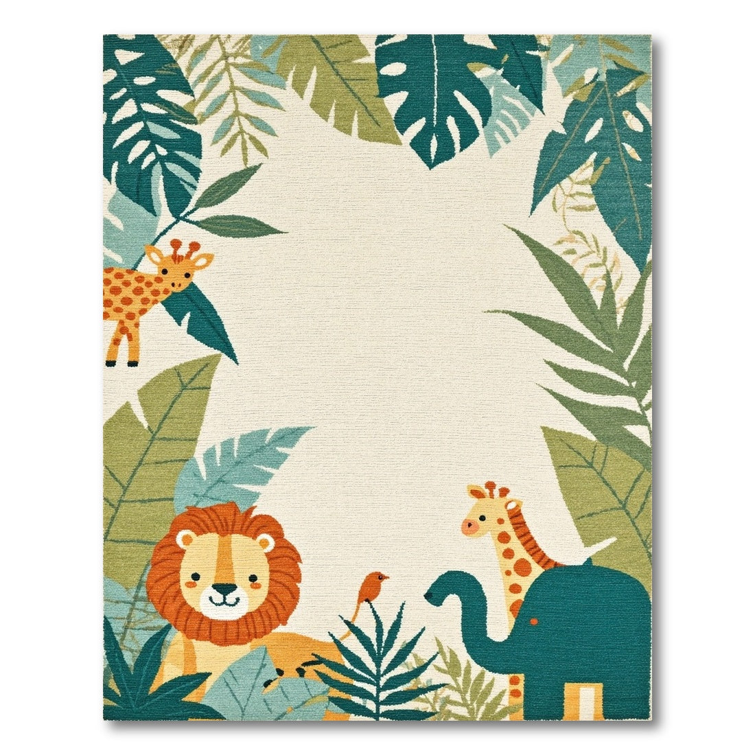Whimsical Jungle Animals Lush Foliage Rug