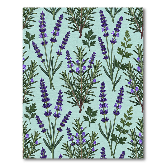 Lavender and Rosemary Botanical Illustration Rug