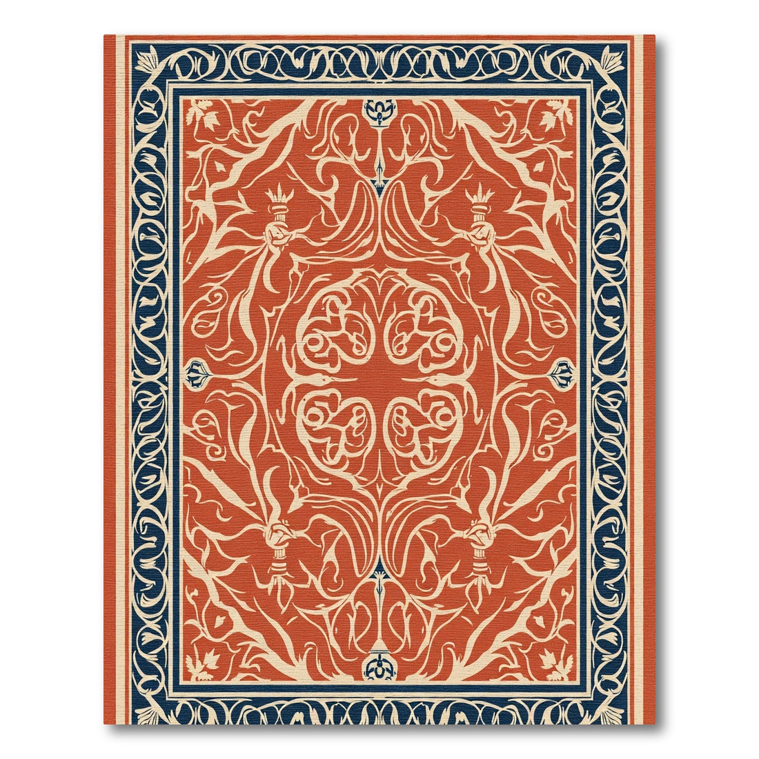 Terracotta Blue Swirling Floral Medallion Rug