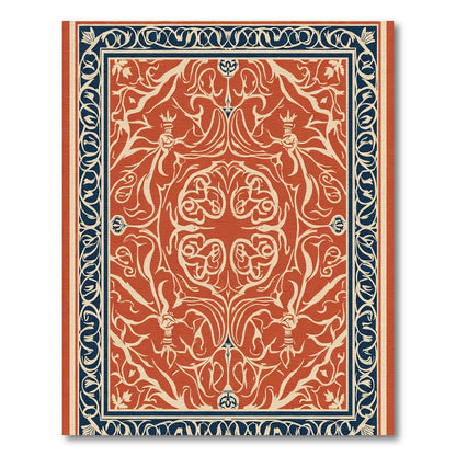 Terracotta Blue Swirling Floral Medallion Rug