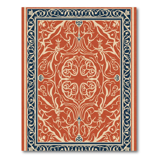Terracotta Blue Swirling Floral Medallion Rug