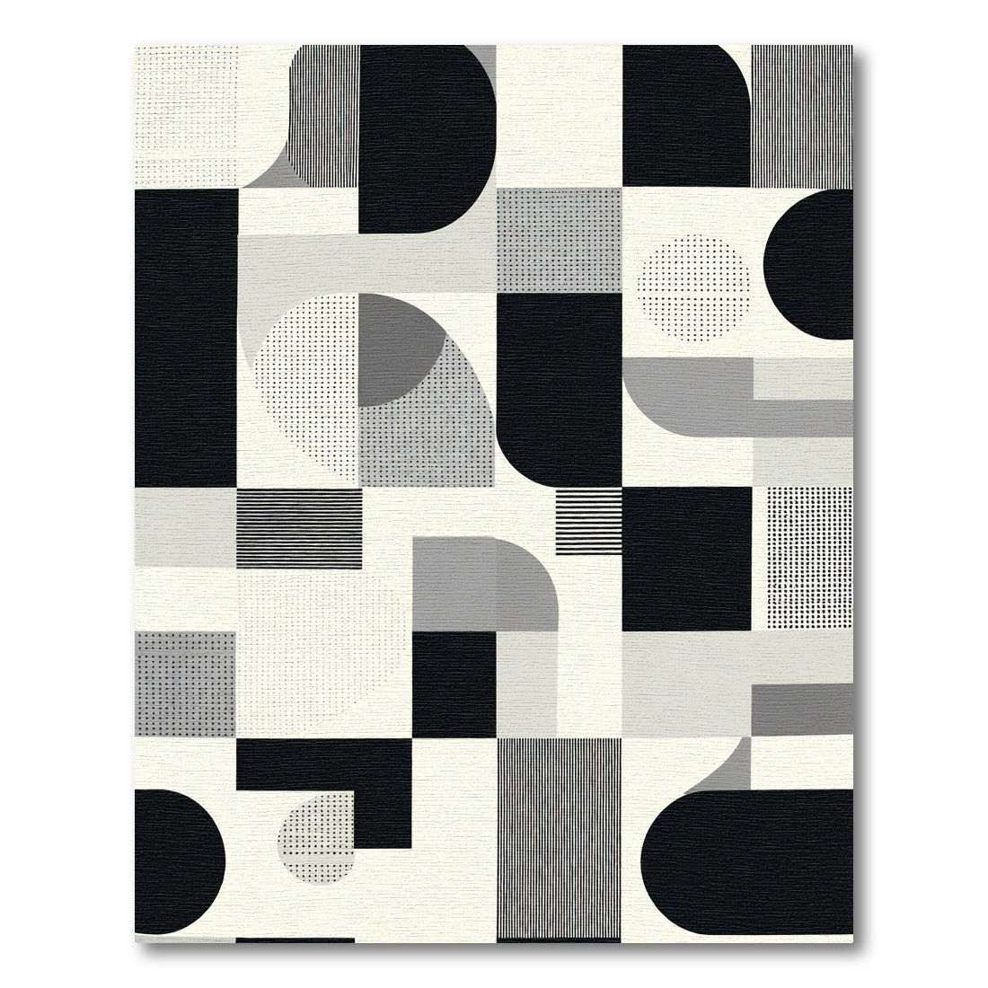 Monochrome Geometric Shapes Mid Century Rug