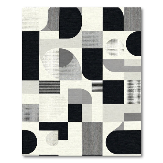 Monochrome Geometric Shapes Mid Century Rug