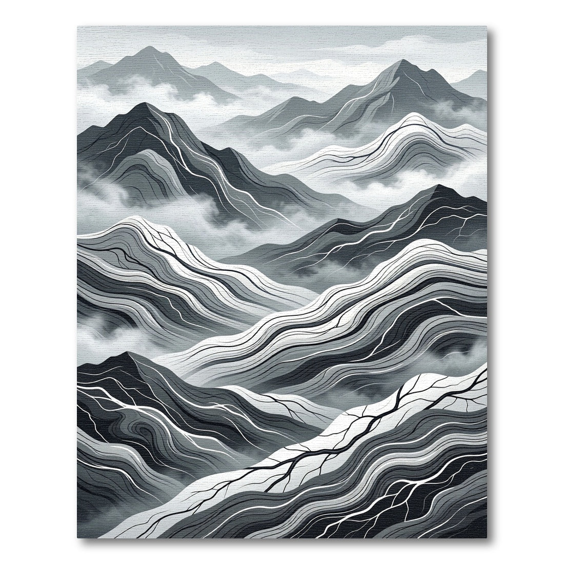 Minimalist Monochrome Mountain Valley Landscape Rug
