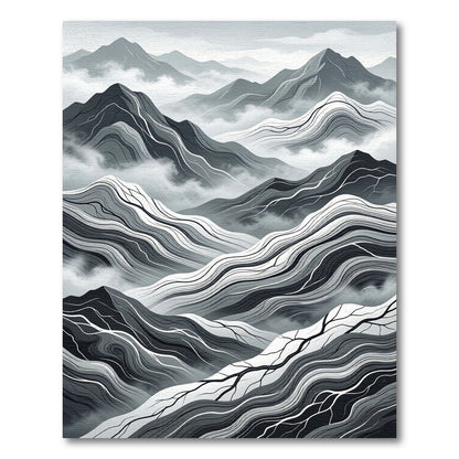 Minimalist Monochrome Mountain Valley Landscape Rug