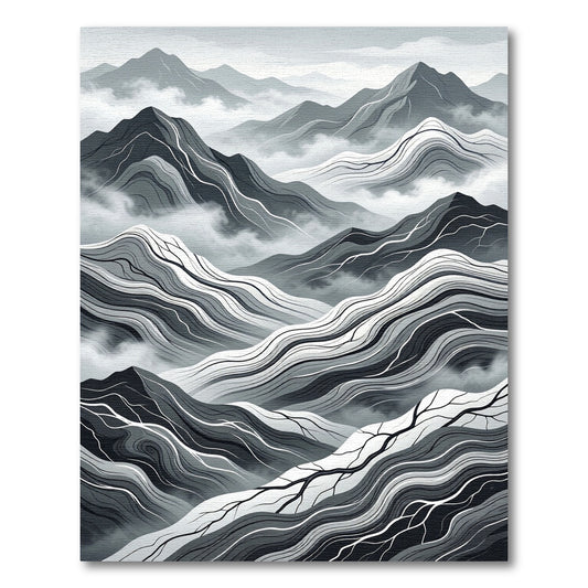 Minimalist Monochrome Mountain Valley Landscape Rug