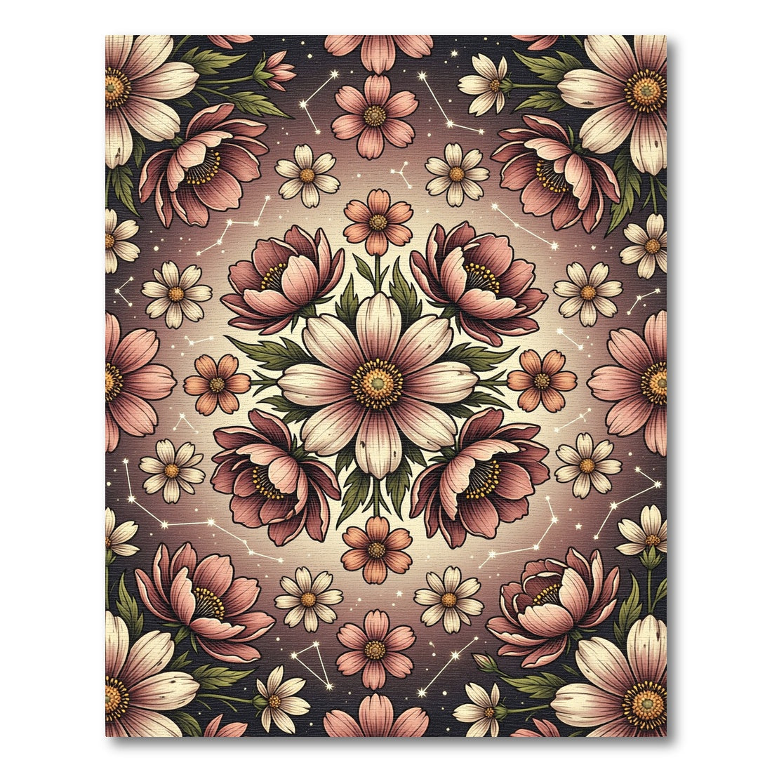 Pink Floral Constellation Mandala Rug