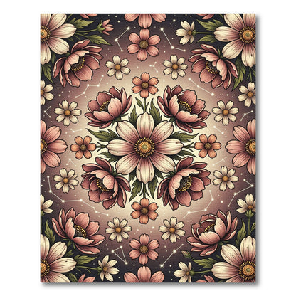 Pink Floral Constellation Mandala Rug
