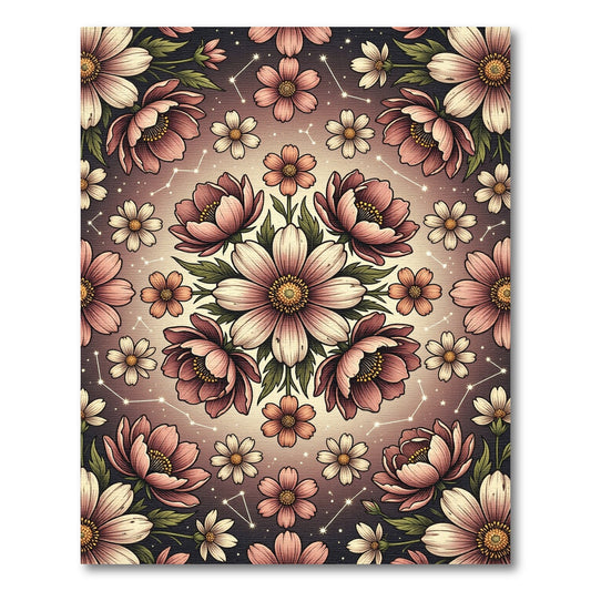 Pink Floral Constellation Mandala Rug