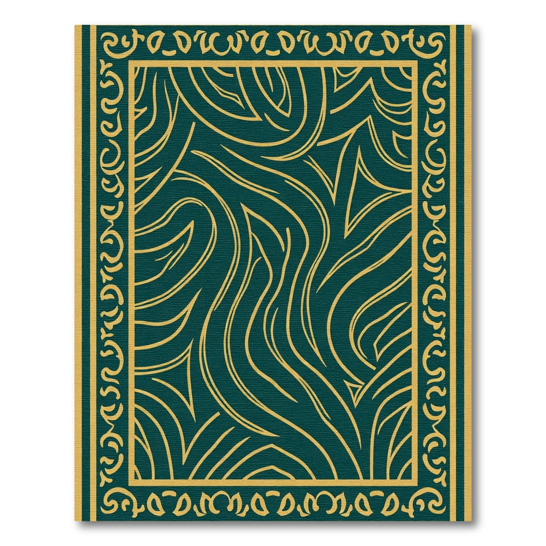 Teal Gold Abstract Swirls Border Rug