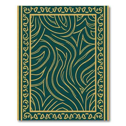 Teal Gold Abstract Swirls Border Rug