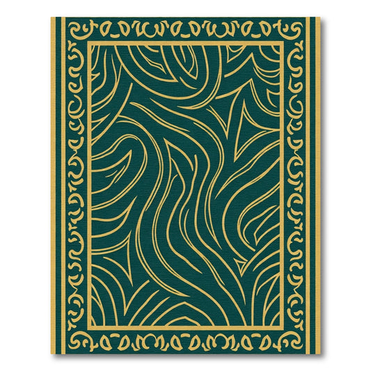 Teal Gold Abstract Swirls Border Rug