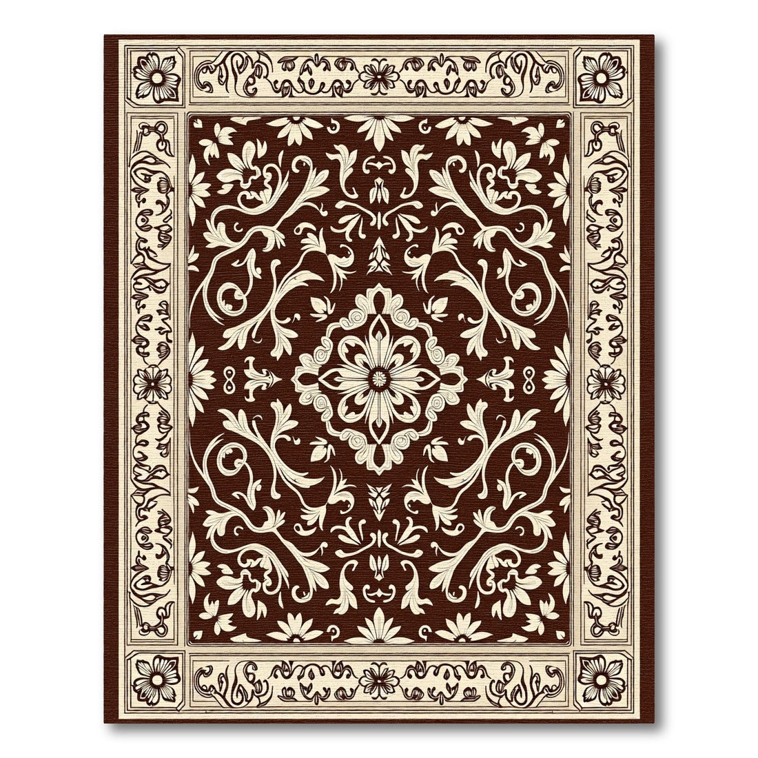 Brown Cream Vintage Floral Medallion Rug