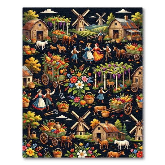 Farmhouse Harvest Scene Floral Rug