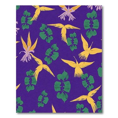 Golden Birds Green Leaf Purple Background Rug