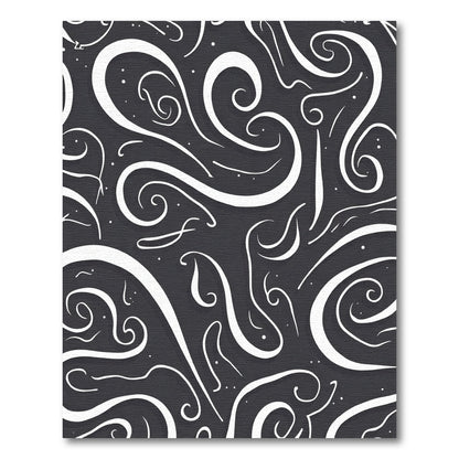 Dark Gray Swirling White Ink Strokes Rug