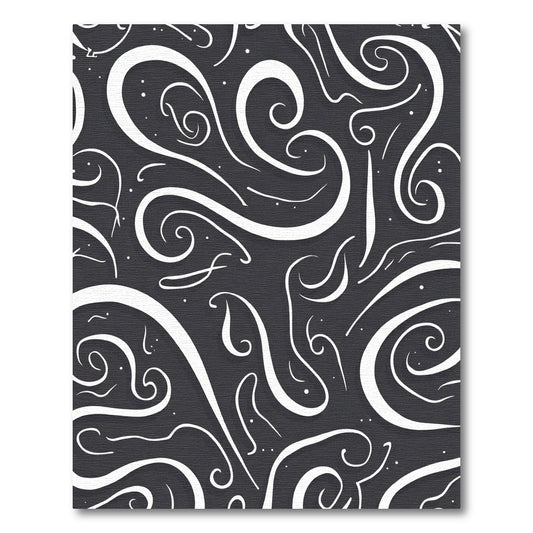 Dark Gray Swirling White Ink Strokes Rug