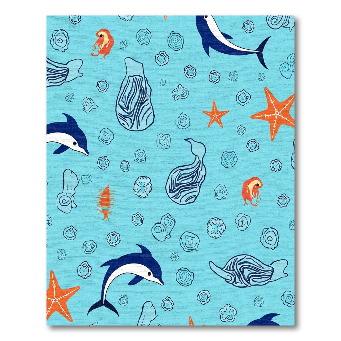 Marine Life Blue Starfish Dolphin Creatures Rug