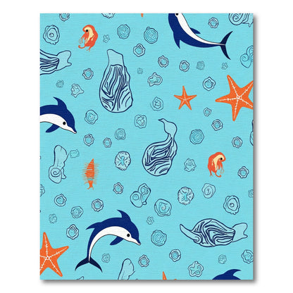 Marine Life Blue Starfish Dolphin Creatures Rug