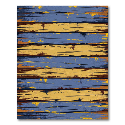Weathered Blue and Golden Striped Planks Rug