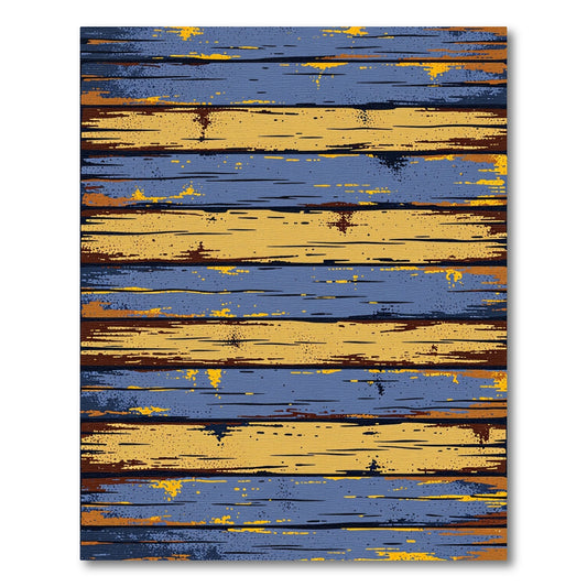 Weathered Blue and Golden Striped Planks Rug