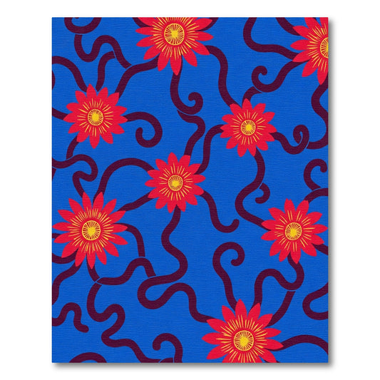 Crimson Flower Swirl on Cobalt Field Rug