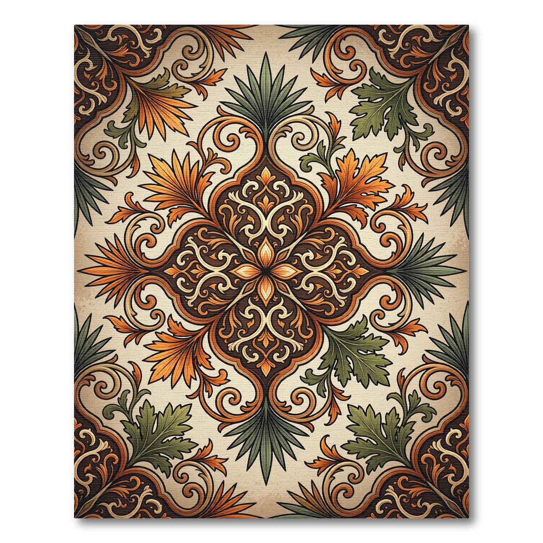 Elegant Amber Foliage Botanical Medallion Rug
