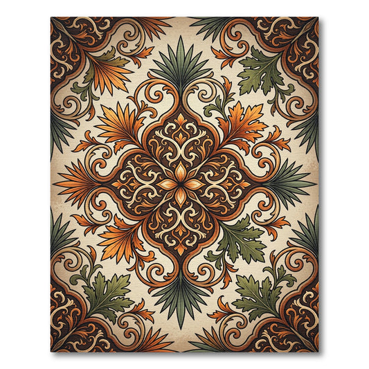 Elegant Amber Foliage Botanical Medallion Rug