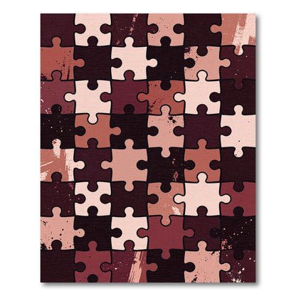Burgundy Peach Puzzle Pieces Texture Rug