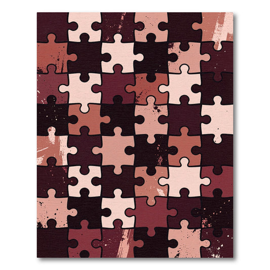 Burgundy Peach Puzzle Pieces Texture Rug