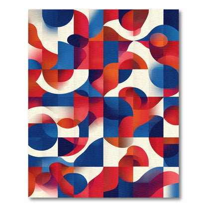 Abstract Red Blue Cream Overlap Shapes Rug