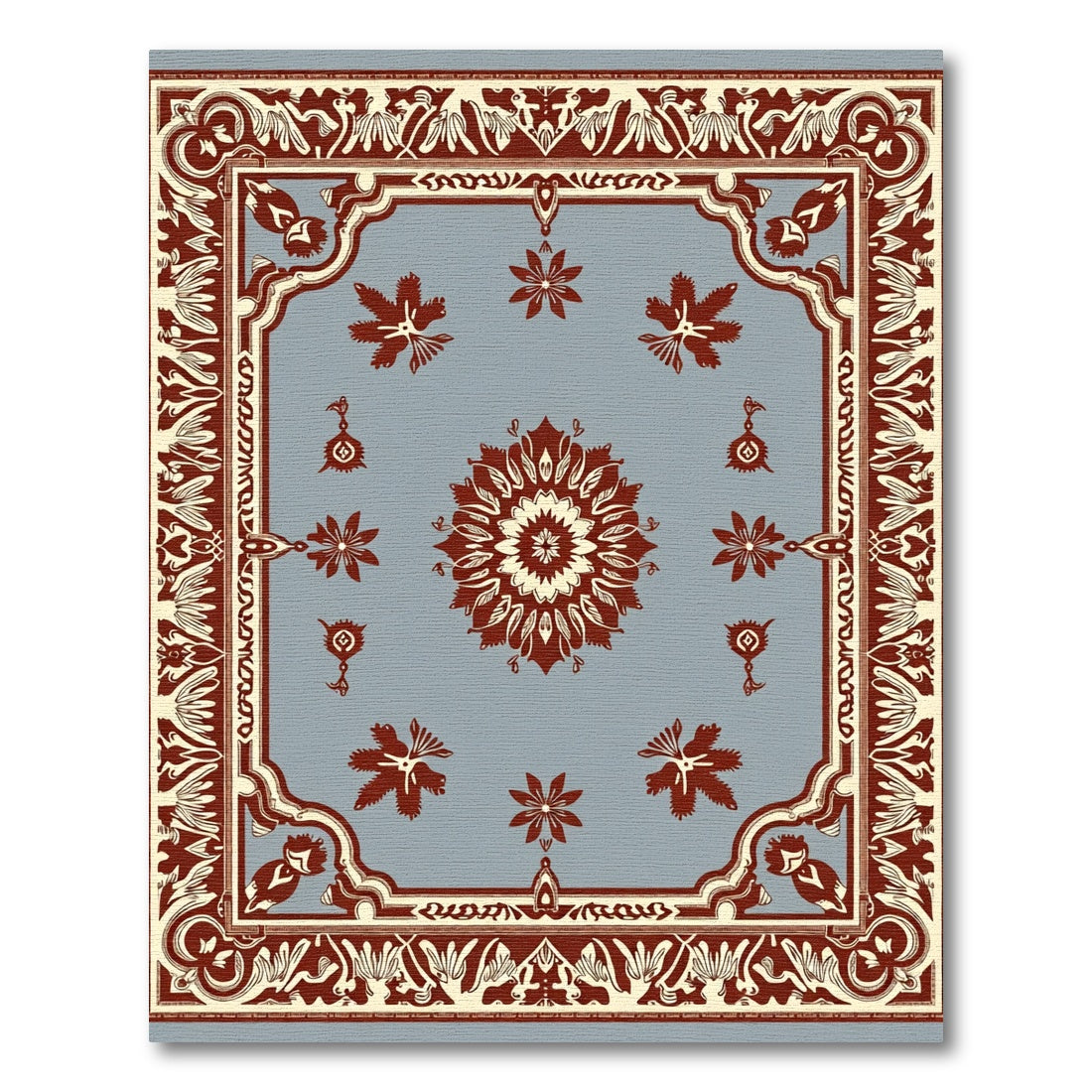 Ornate Crimson Medallion Blue Rug