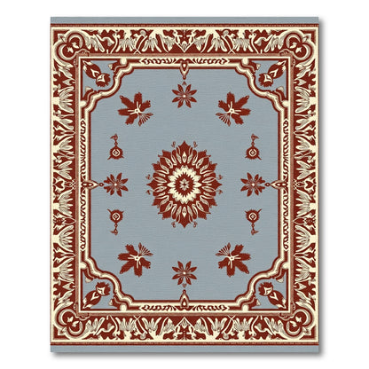 Ornate Crimson Medallion Blue Rug
