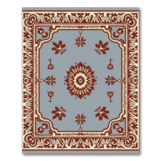 Ornate Crimson Medallion Blue Rug