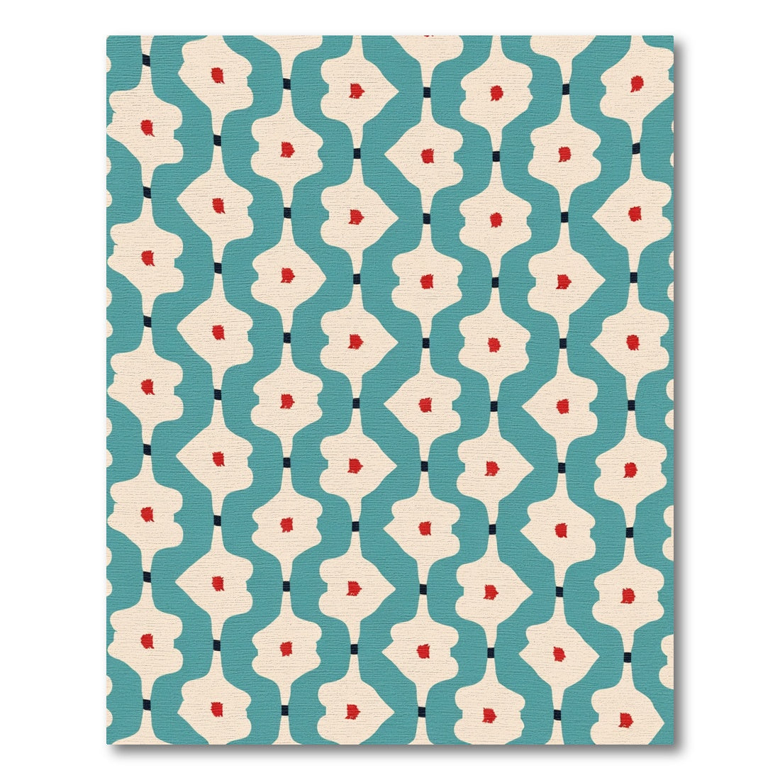 Teal Cream Red Abstract Floral Link Rug