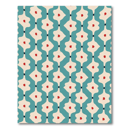 Teal Cream Red Abstract Floral Link Rug