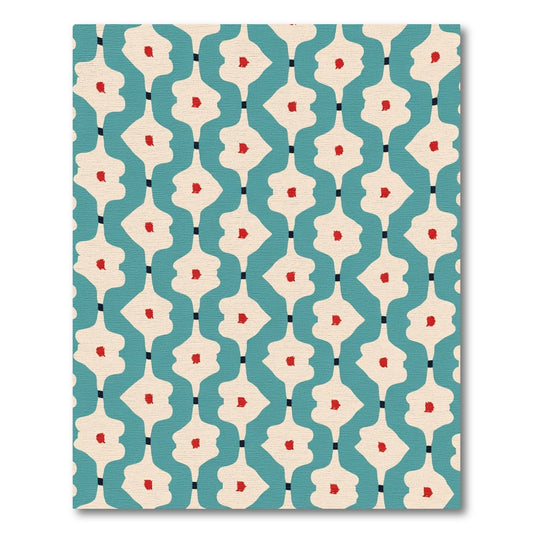Teal Cream Red Abstract Floral Link Rug